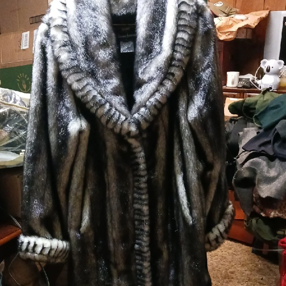 Dennis Basso Faux Fur Coat in Black and Gray - Picture 1 of 7